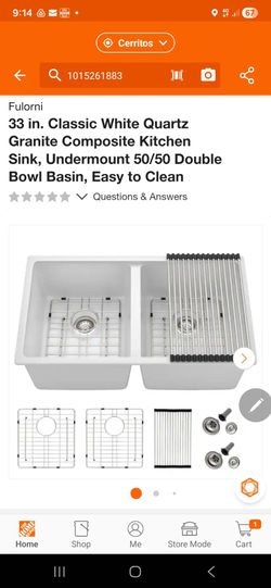Fulorni
33 in. Classic White Quartz Granite Composite Kitchen Sink, Undermount 50/50 Double Bowl Basin, Easy to Clean
