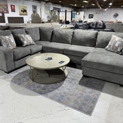 Large Sectional Sofa w/ Chaise – Gray & Dark Corduroy Brown Available