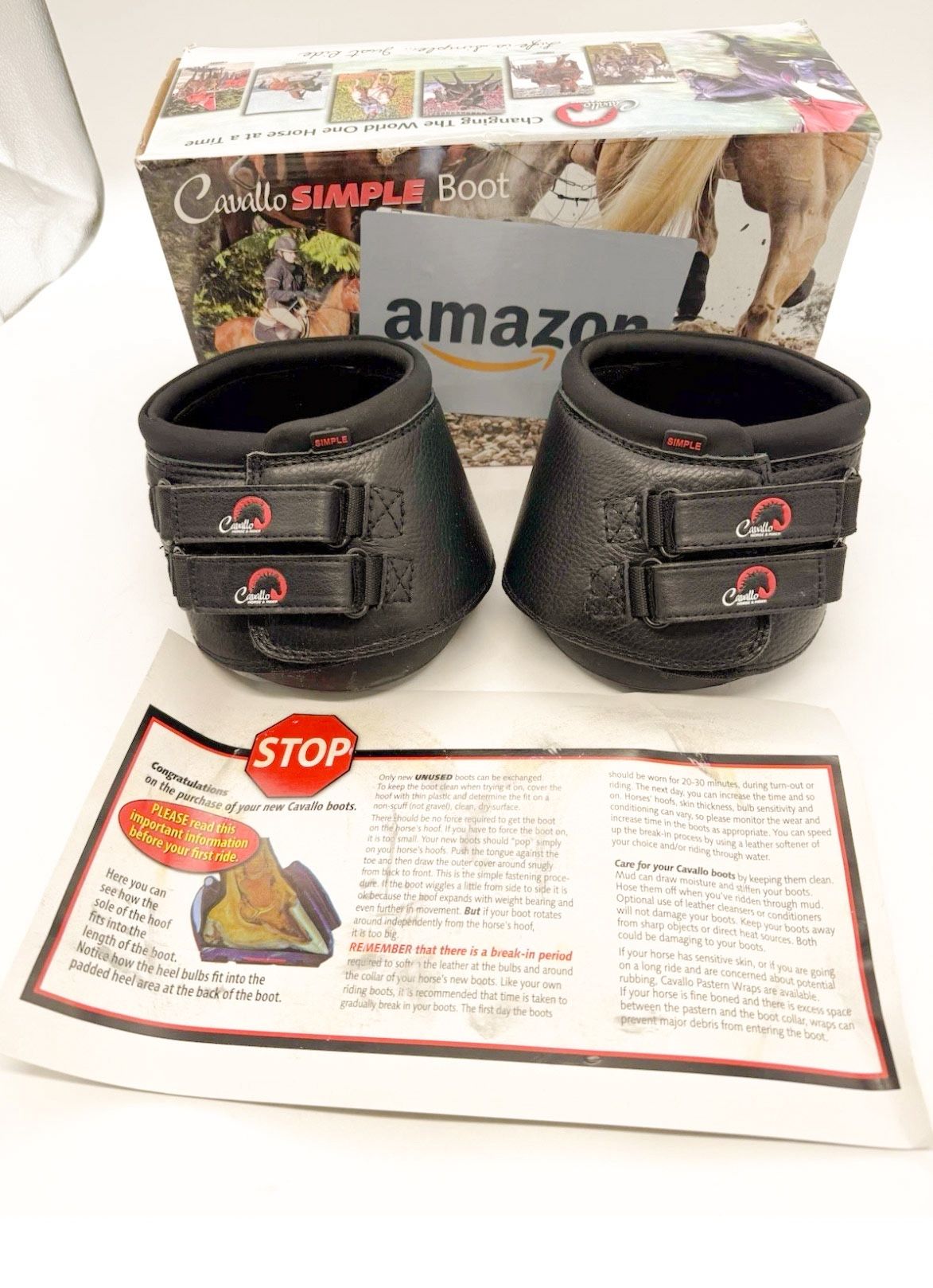 1 Pair of Cavallo Horse & Rider Simple Sole Hoof Boots, Size 3 Black Leather