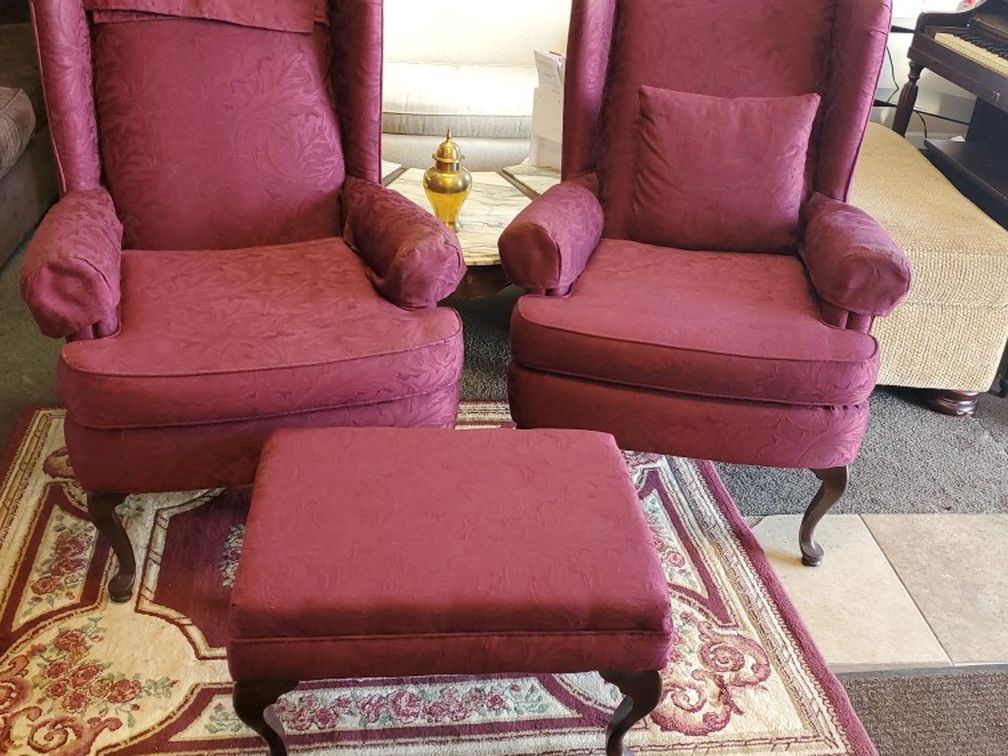 Queen Anne Chairs With Ottoman