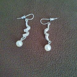 Silver With Pearls Hanging Earrings