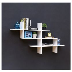 Danya B. 3-Tier Rustic Hanging Wall Mount Floating Ladder Accent Shelf with Criss Cross Asymmetrical Modern Design (White)