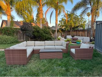 Large outdoor patio wicker sectional furniture set