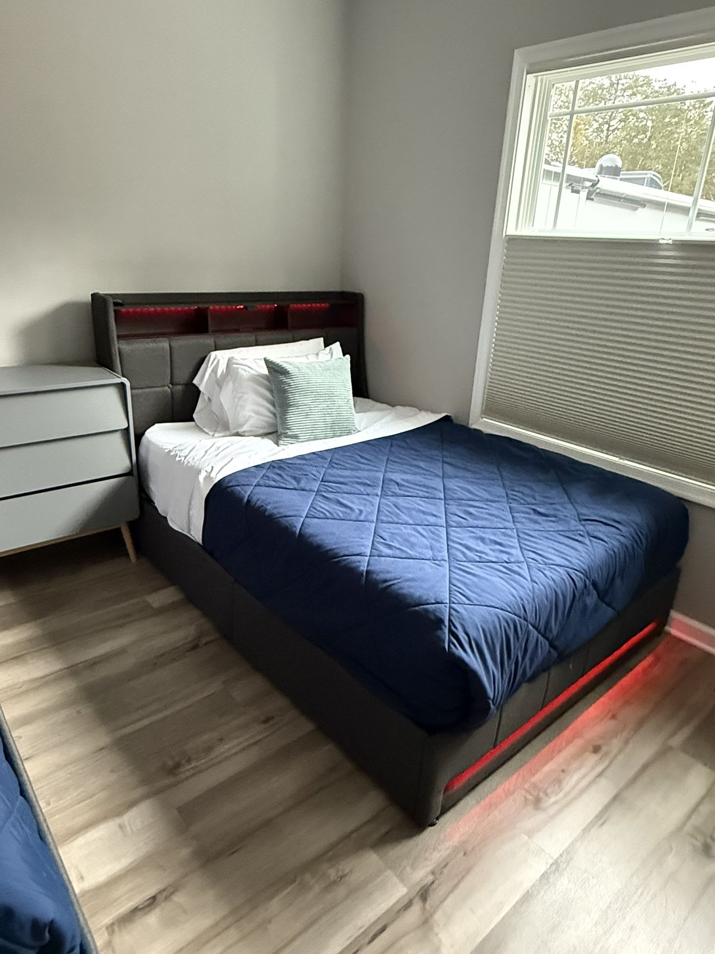 Full Size Gray Bed Frame with LED Headboard (2 Available)