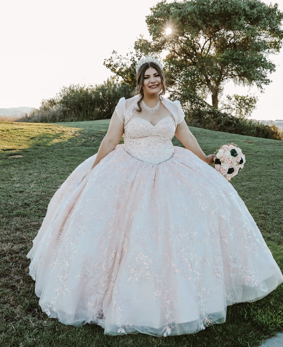 Quinceñera Dress, Doll, & Shoe Pillow, Necklace & Earrings