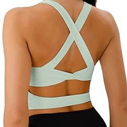 NWT JOYSPELS Criss Cross Back Sports Bra Crop Top Pale Mint Green M