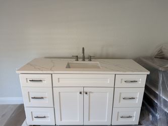 60” White Shaker Bathroom Vanity - OAC Cabinetry – Quartz Top – Soft Close