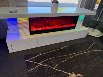 White Electric Fireplace TV Stand with LED Lights