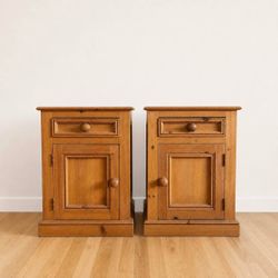 Pair of Vintage Solid Pine Nightstands / Bedside Cabinets