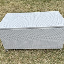 Large white outdoor storage deck box for sale.