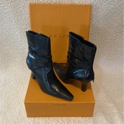 Black Leather 3” Heel Boots