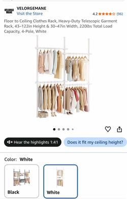 VELORGEMANE Floor to Ceiling Clothes Rack, 4-Pole
