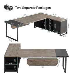 Large L shape desk, 70.8" Executive Desk with 55" File Cabinet.