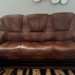 Brown Leather Lounge Sofa Bed