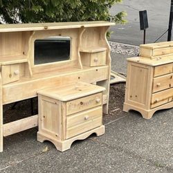 5-Piece Solid Wood Bedroom Set – Fits Queen Bed – Perfect Refurbishment Project! – $80 OBO