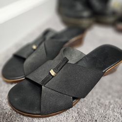 Black Wedge Slide Sandals – Size 7
