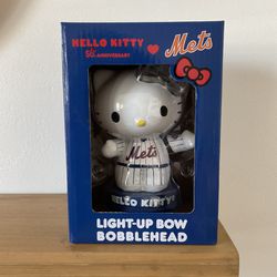 Brand new in box/never opened regular season MLB New York Mets x Hello Kitty 50th Anniversary Light-Up Bow Bobblehead 