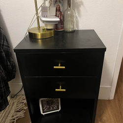 Black night stand and large canvas