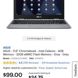 ASUS - 11.6" Chromebook - Intel Celeron - 4GB Memory - 32GB eMMC Flash Memory - Gray - Grey Laptop