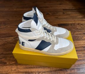 Rhude Rhecess High V2 White Navy Cream Sneakers Size 11 Italian Leather