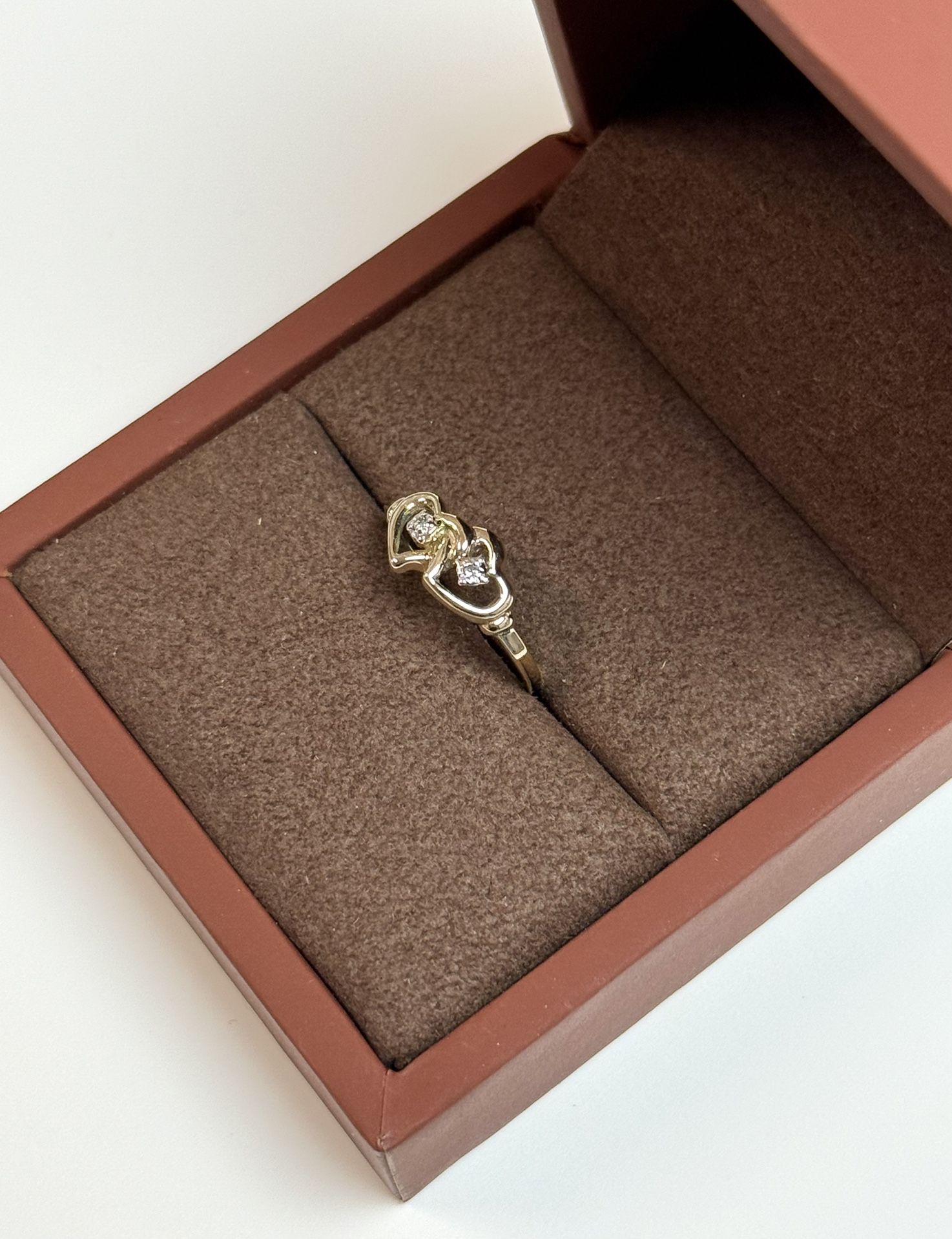 10k Yellow Gold Diamond Double Heart Ring