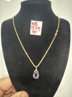 14K Solid Gold Chain and AMATISTA Pendant 12.8Gr 18 Inches Long 