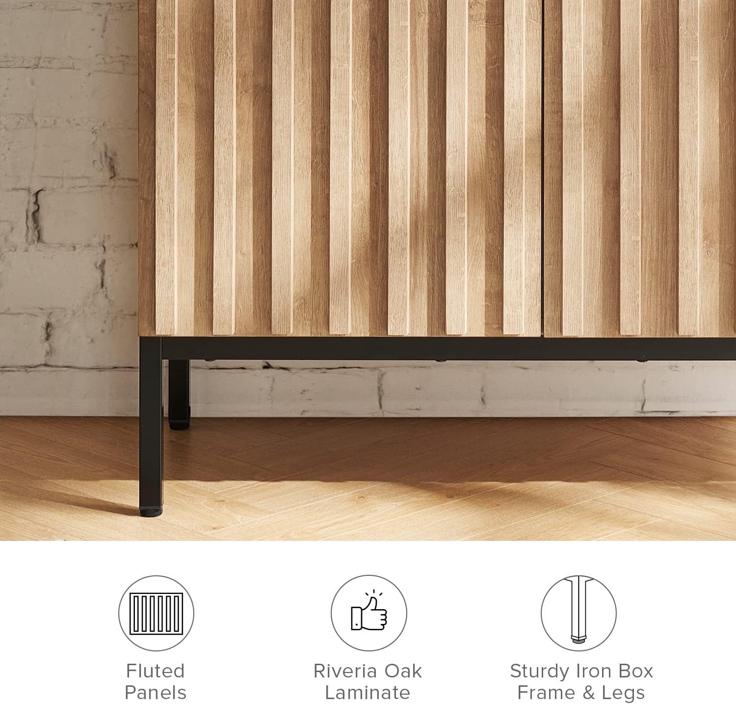 mopio Norwin Storage Cabinet, Sturdy Modern Rustic Industrial Buffet Sideboard, Fluted Accent Storage Cabinets, Credenza, Oak Wood TV Stand, Entertain