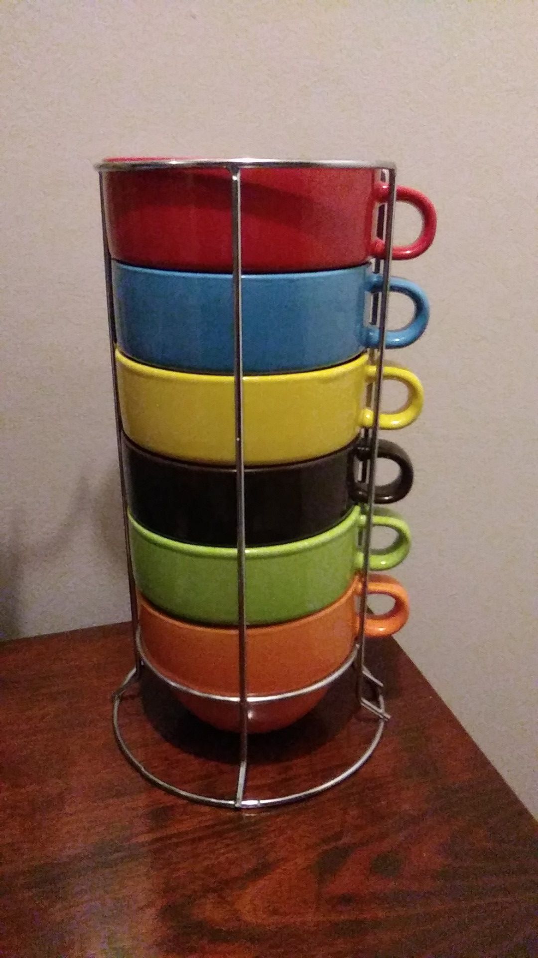 Soup bowls in Multi colours stackable in metal storage