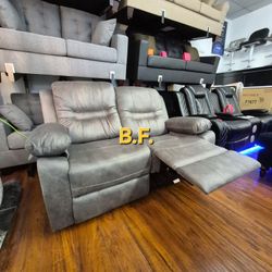 💙 Loveseat Reclining Manual, Gray Breathable Faux Leather, New in the Box.