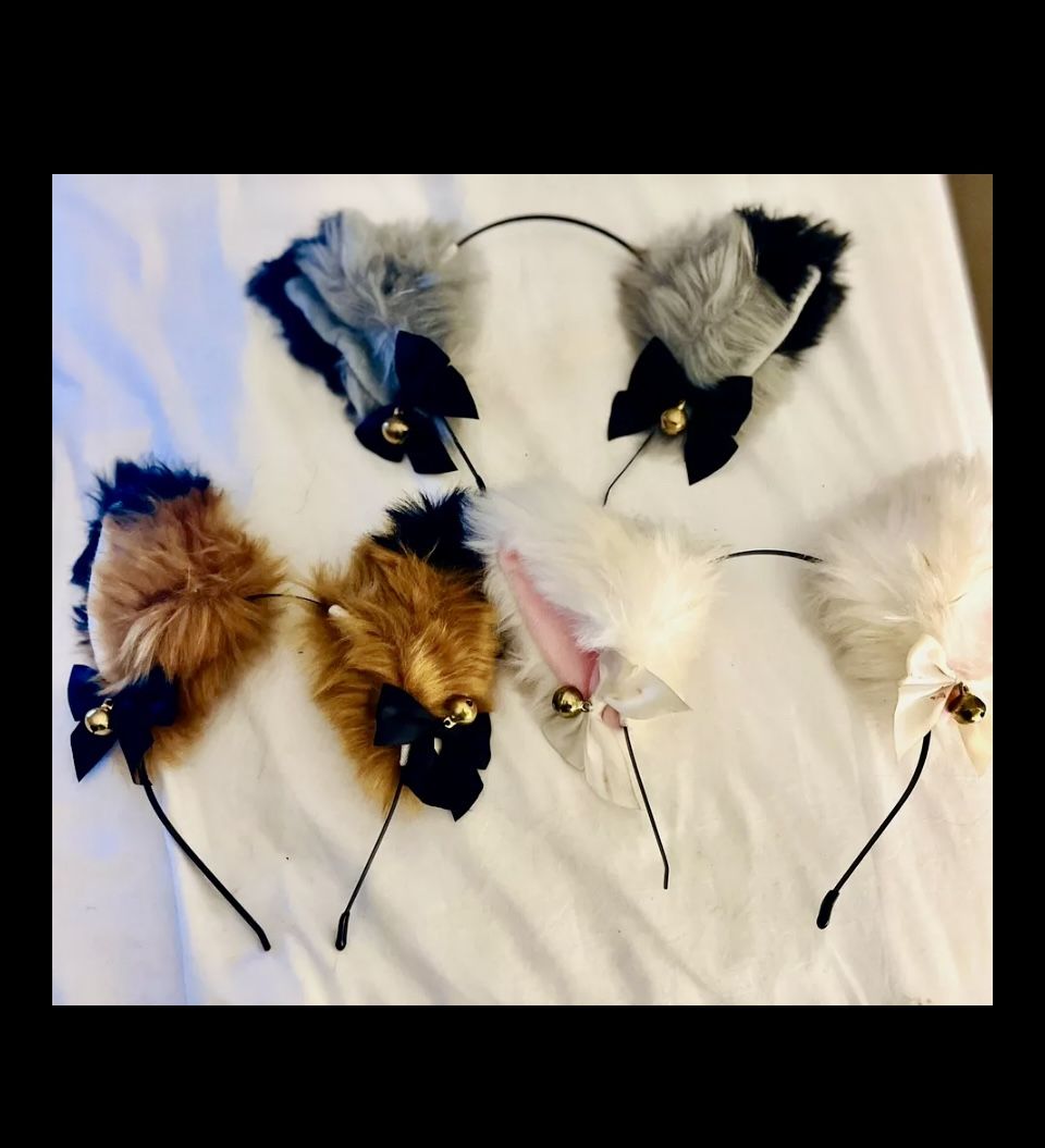 Cat Ears Headbands Faux Furry Ears for Women Girls w/bells And Ribbons 🎀