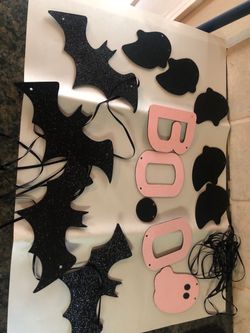Ghost and bats garland- pink, black and white glitter