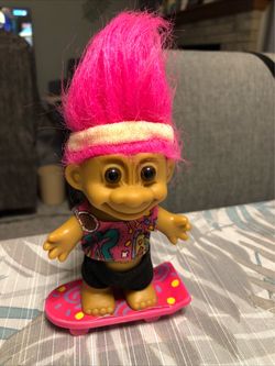 Vtg Russ Troll Doll On Skateboard - Pink Hair, 5” Tall