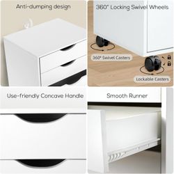 O712 $75  5-Drawer Organizer with Bottom Cabinet Storage, Tall Chest of Drawers with Caster Wheels, Storage Cabinet for Home Office, White  Top highli