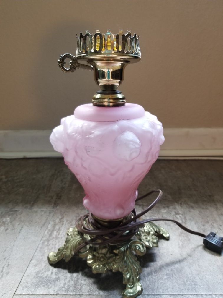 Vintage Rose Fenton Milk Glass Hurricane Gone With the Wind lamp