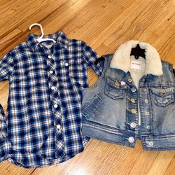 Girls Peek Shirt & Denim Vest 