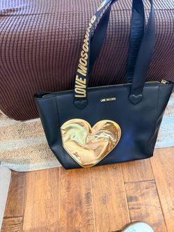 Love Moschino Black Tote Bag Gold Heart