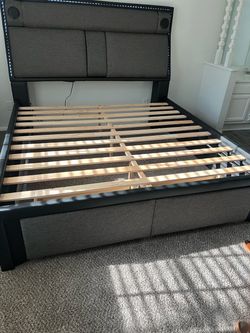 Furniture speaker bed with Bluetooth LED light queen size