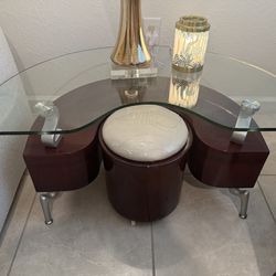 Cherry wood glass  living room coffee table and end table set