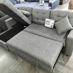 2pcs Sectional Sofa w/ storage chaise & pullout bed