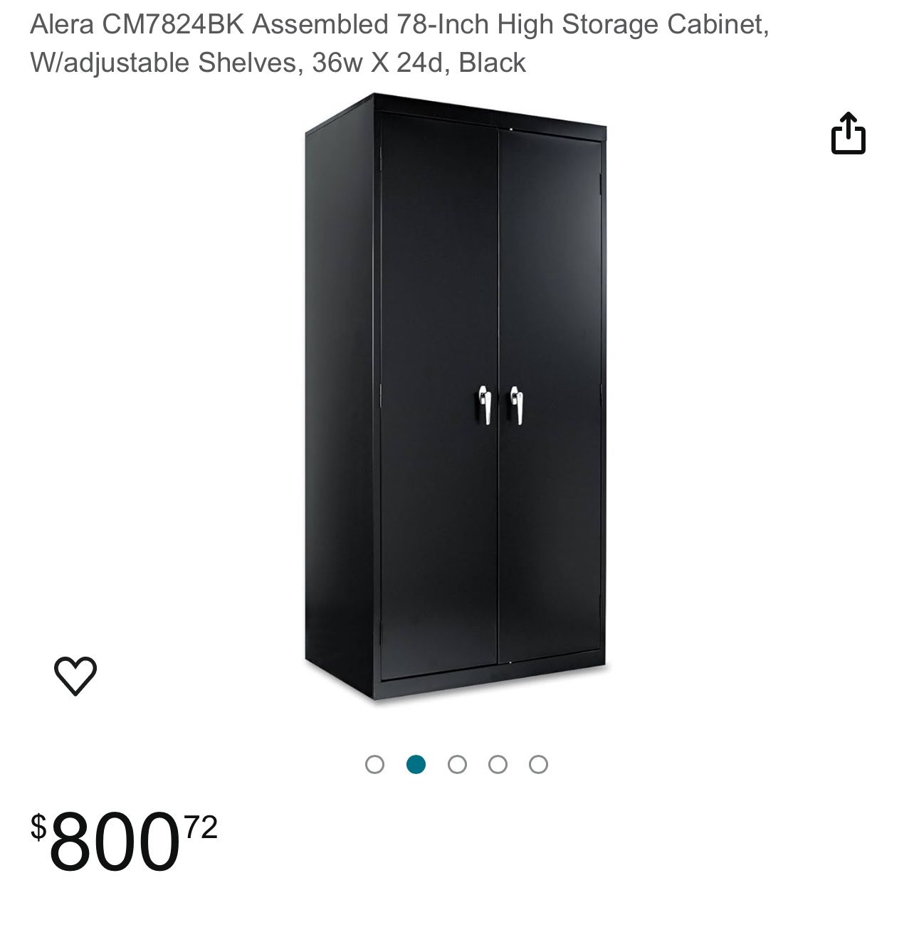 Alera CM7824BK Assembled 78 Inch High Storage Cabinet W/adjustable Shelves 36w X 24d Black