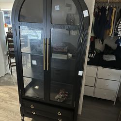Black Arched Cabinet With Glass Doors