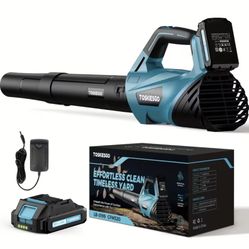 Cordless Electric Leaf Blower with 2.0/4.0Ah - Heavy-Duty 580CFM/160MPH Powerful Blower, 3-Speed Adjustable Speeds, Extension Nozzle Compatible, Light