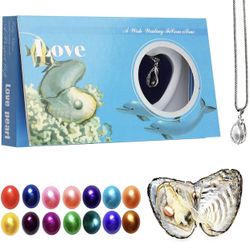 Wish Pearl Necklace Kit,Mysterious Oyster Pearl Gift Set,DIY Necklace Making Kit,Bead Locket Pendant with 20" Chain,Surprise Gift for Women(Spiral Dro