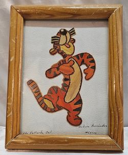 Tigger Framed Mexican Straw Art Arturo Hernandez Puerto Vallarta Folk Art