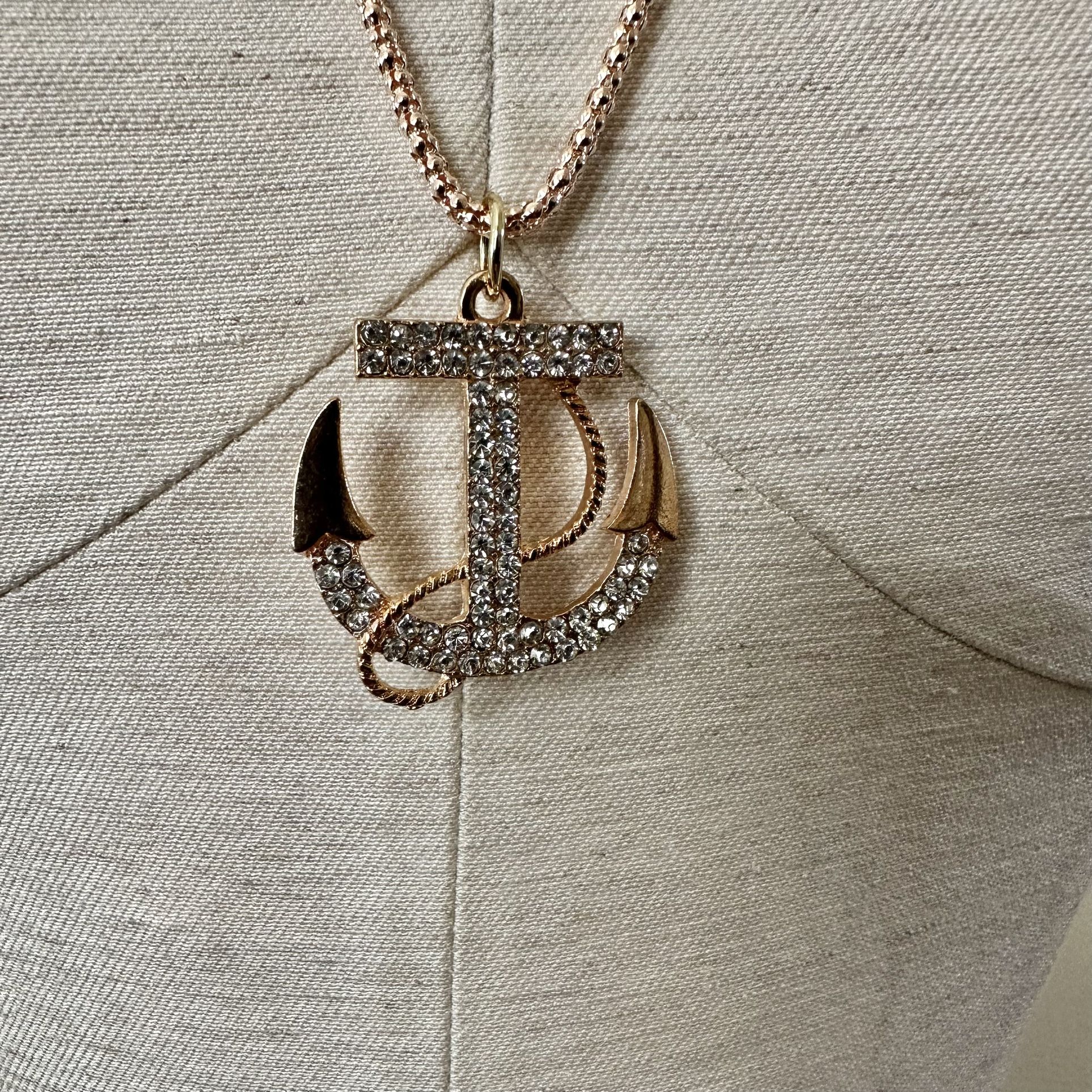Betsey Johnson Anchor Rhinestone Pendant Necklace