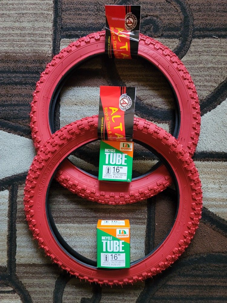 Bicycle Bmx JR Tires 16" Solid Red Knobby Pattern