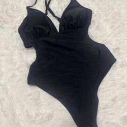 New small black one piece Swimsuit bathing suit festival rave cut out outfit
