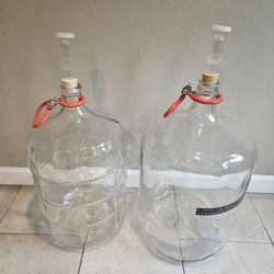 Glass Carboy Pair With Handles + Stoppers