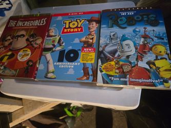 Lot of 3 Animated DVDs – Incredibles, Toy Story, Robots