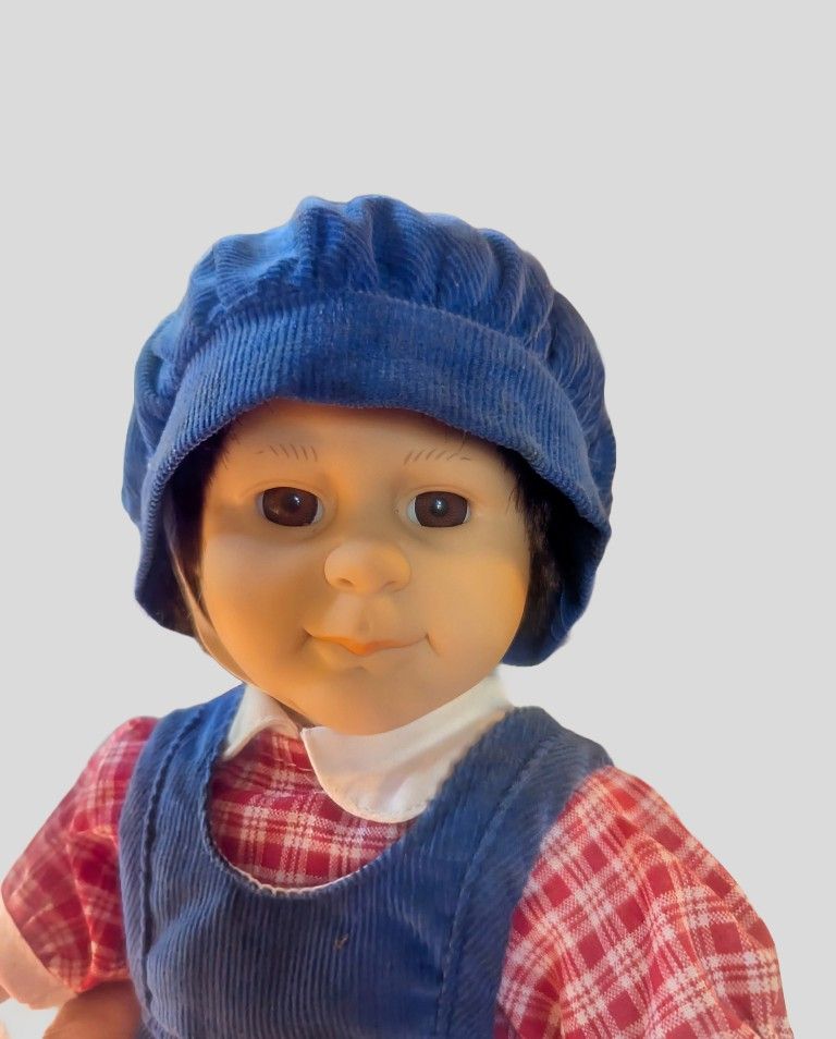 Vinyl Boy Doll With Corduroy Overalls And Cap